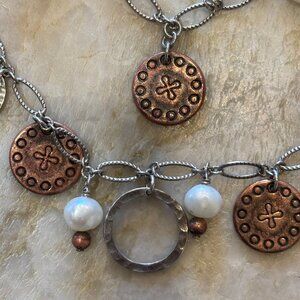 Silpada two-tiered Sterling Silver, Copper Coins, Freshwater Pearl necklace